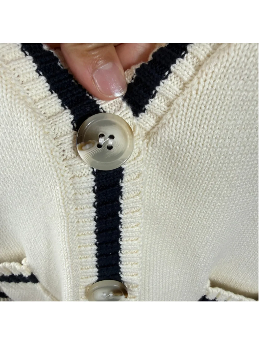 Women's Bobeau Tennis Cardigan Sweater Size L Beige Black